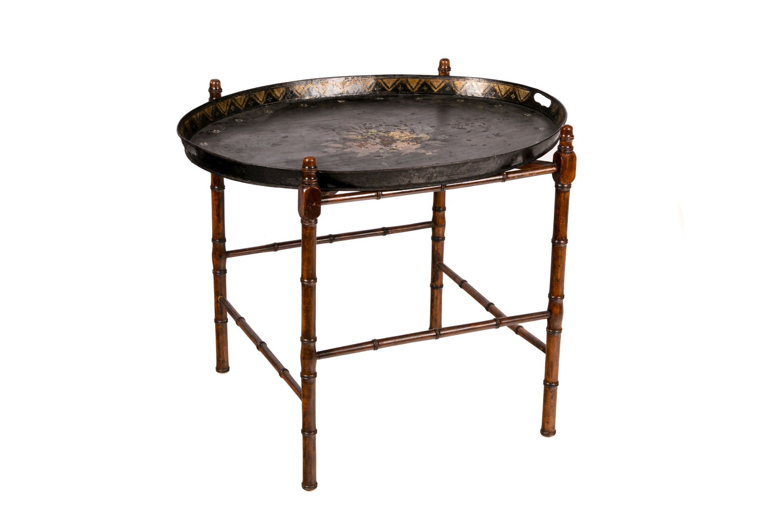 VINTAGE TOLE PAINTED TRAY ON STAND (1 of 5)