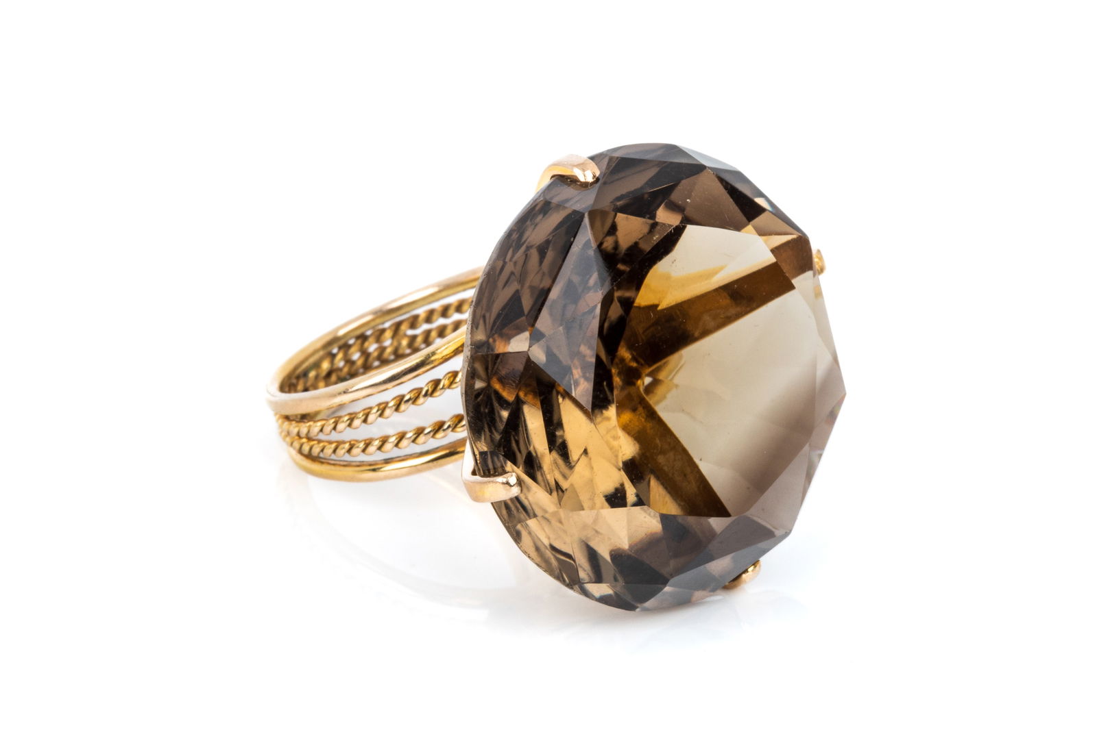 14K GOLD & SMOKY QUARTZ STATEMENT RING 21.2g (1 of 3)