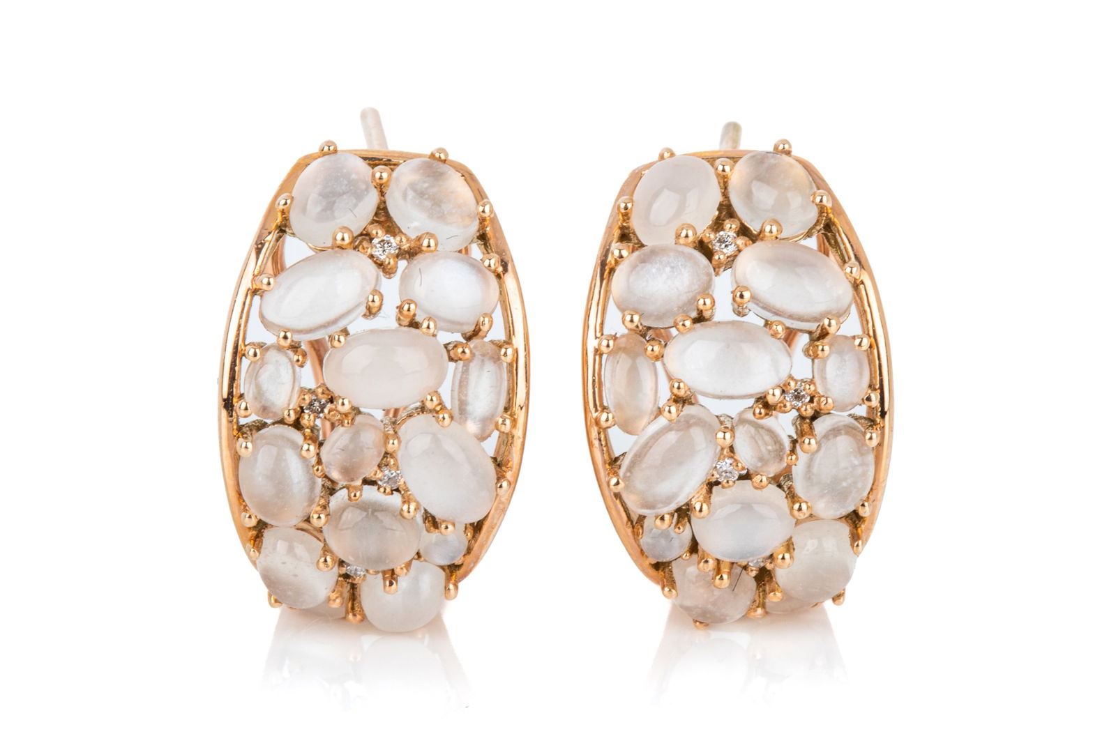 14K MOONSTONE & DIAMOND EARRINGS 7.8g (1 of 3)