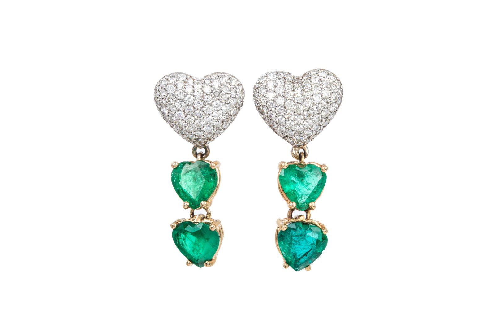 14K 3.60cttw NAT. EMERALD & DIAMOND EARRINGS 4.85g (1 of 3)