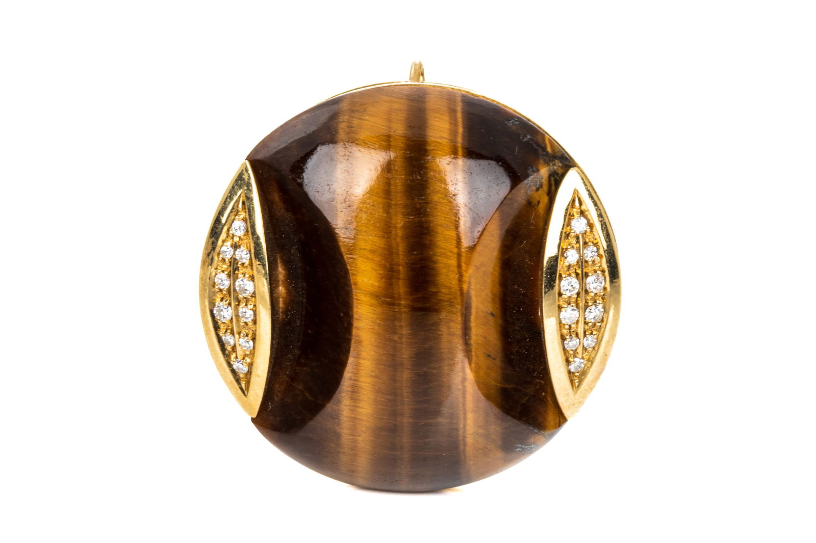 15K GOLD TIGER'S EYE & DIAMOND BROOCH 29.3g (1 of 4)