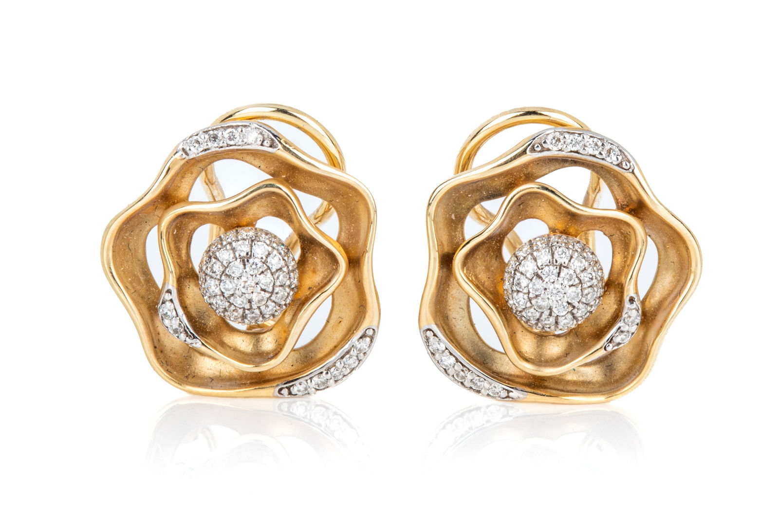 14K GOLD & DIAMOND FLORAL EARRINGS 5.4g (1 of 3)