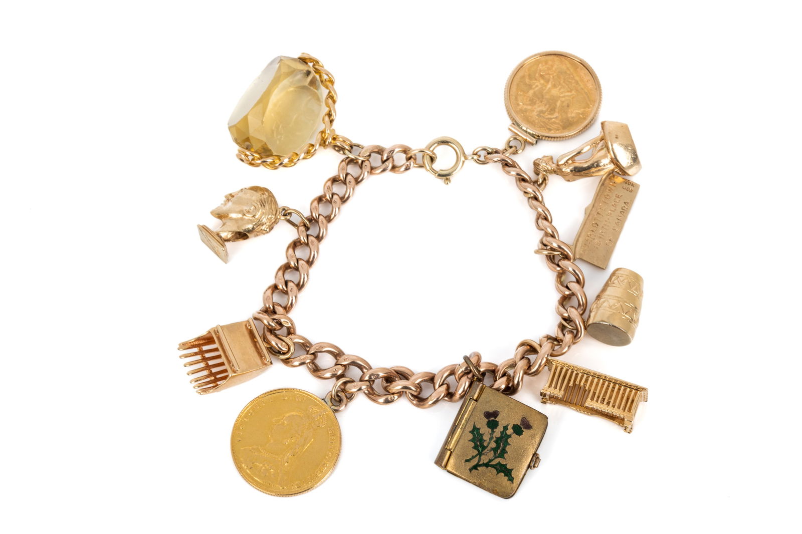 9K GOLD CHARM BRACELET w 18K/14K/10K CHARMS 73.6g (1 of 3)