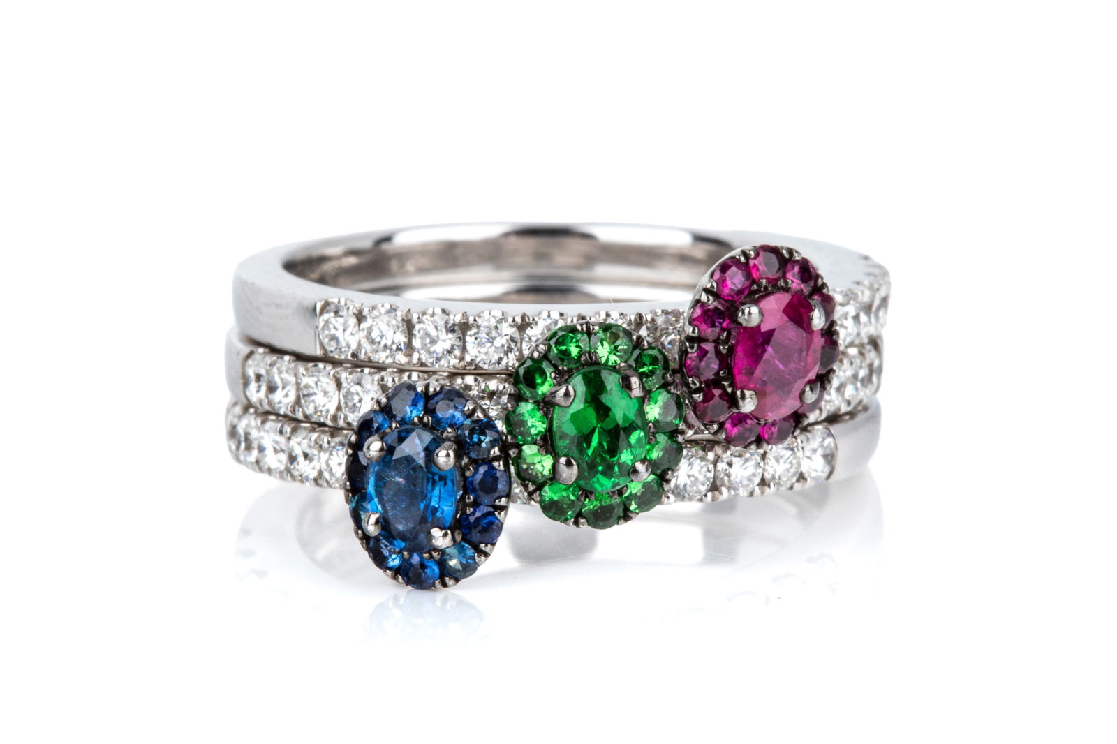 14K GEMSTONE & DIAMOND STACKING RING TRIO 9g (1 of 6)