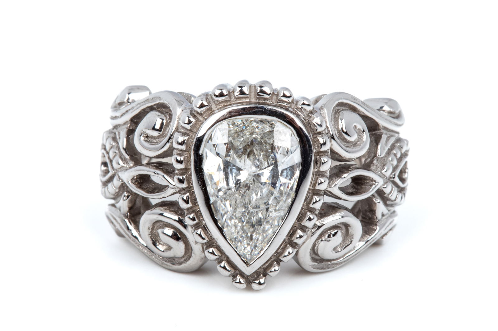 2.31ct PEAR DIAMOND 14K WHITE GOLD RING 15g (1 of 3)