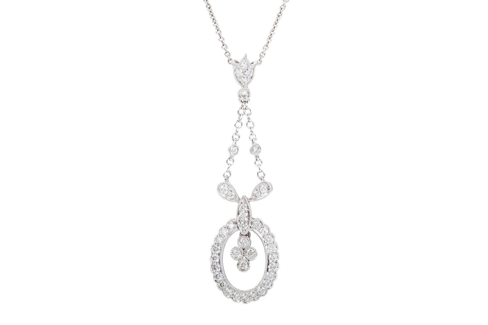 18K ANTIQUE-DESIGN DIAMOND NECKLACE 4.8g (1 of 8)