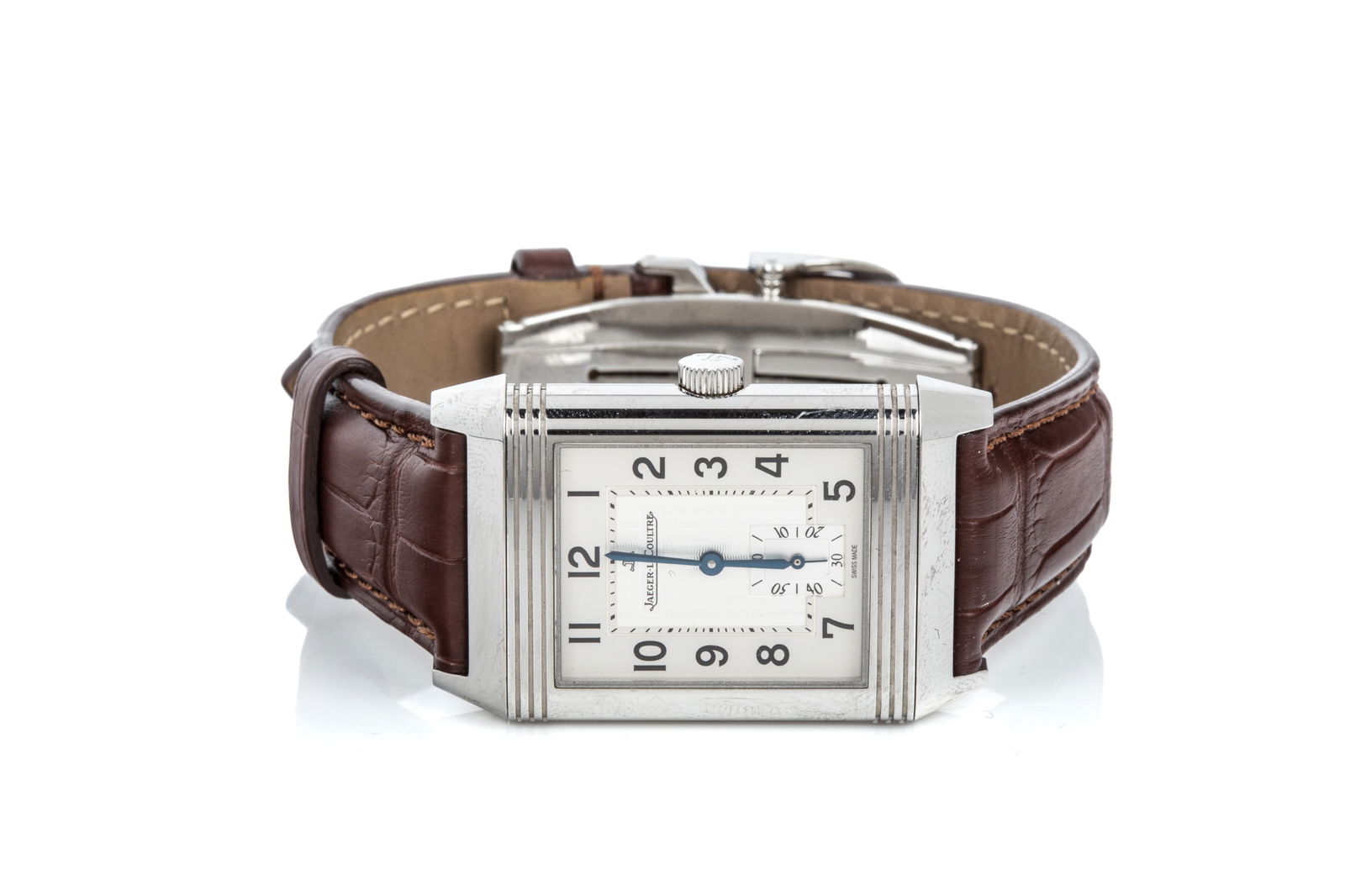 JAEGER-LECOULTRE REVERSO GRANDE TAILLE 270.8.62: Swiss made stainless steel Jaeger-LeCoultre Reverso Grande Taille wristwatch, model 270.8.62, serial number 3023519, flip-over case measures 26mm by 42mm, features sapphire crystal, original signed cr