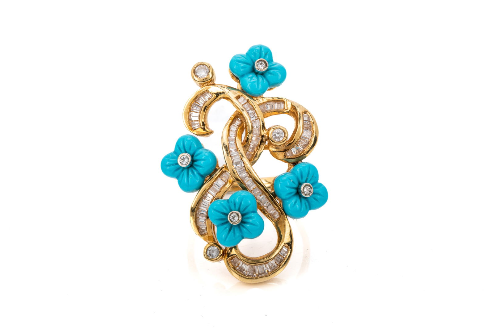 18K BLUE FLOWER & CZ STATEMENT RING 11.4g (1 of 4)