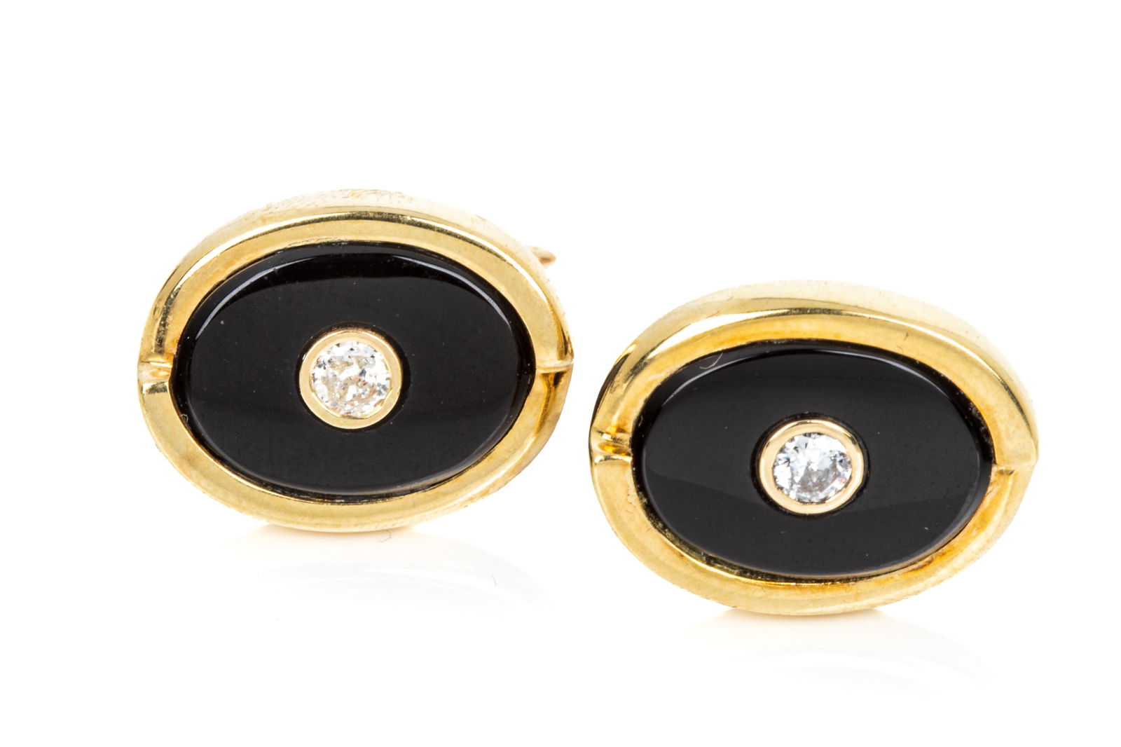 18K ITALY ONYX & DIAMOND CUFFLINKS 12.1g (1 of 3)