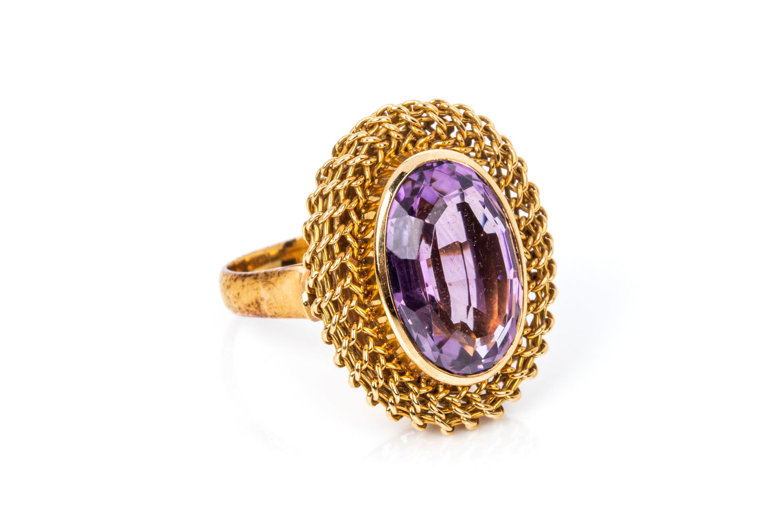 18K WOVEN GOLD & AMETHYST RING 8.5g (1 of 3)