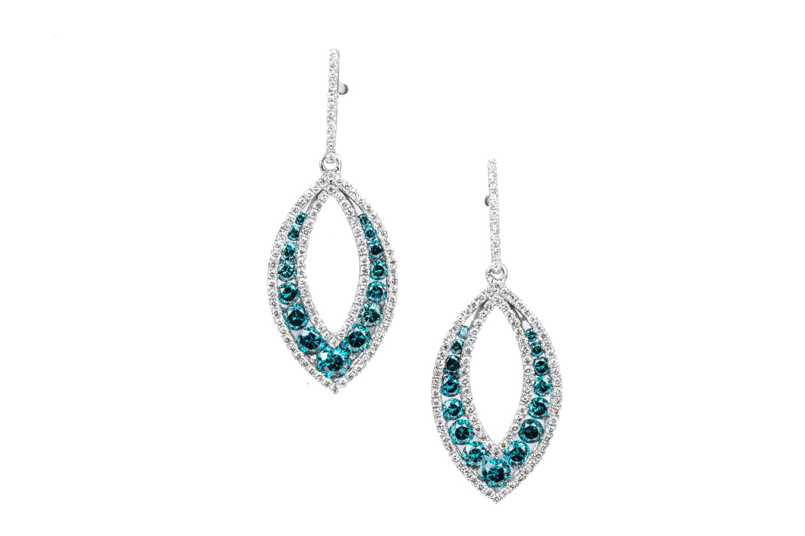 14K BLUE & WHITE DIAMOND DROP EARRINGS 5.1g (1 of 3)