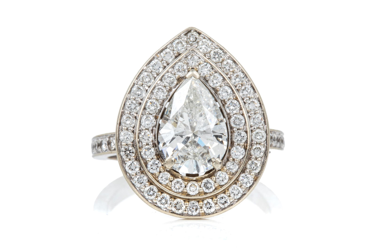 14K 1.55ct PEAR DIAMOND DOUBLE HALO RING 5.6g (1 of 3)