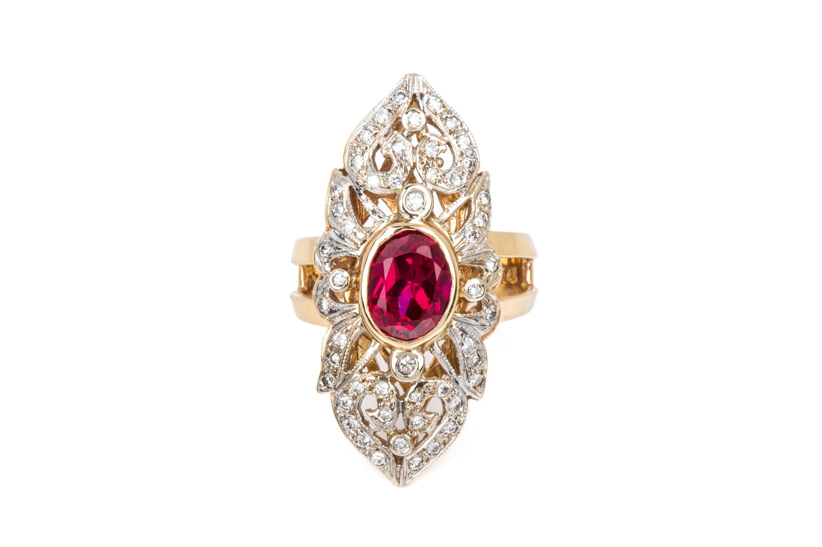 14K GOLD RUBY & DIAMOND RING 10g (1 of 4)