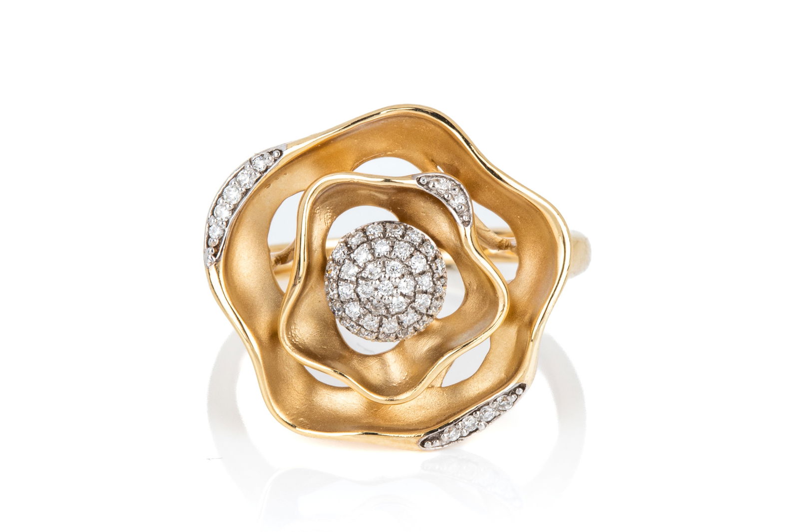 14K GOLD & DIAMOND FLORAL RING 3.8g (1 of 3)