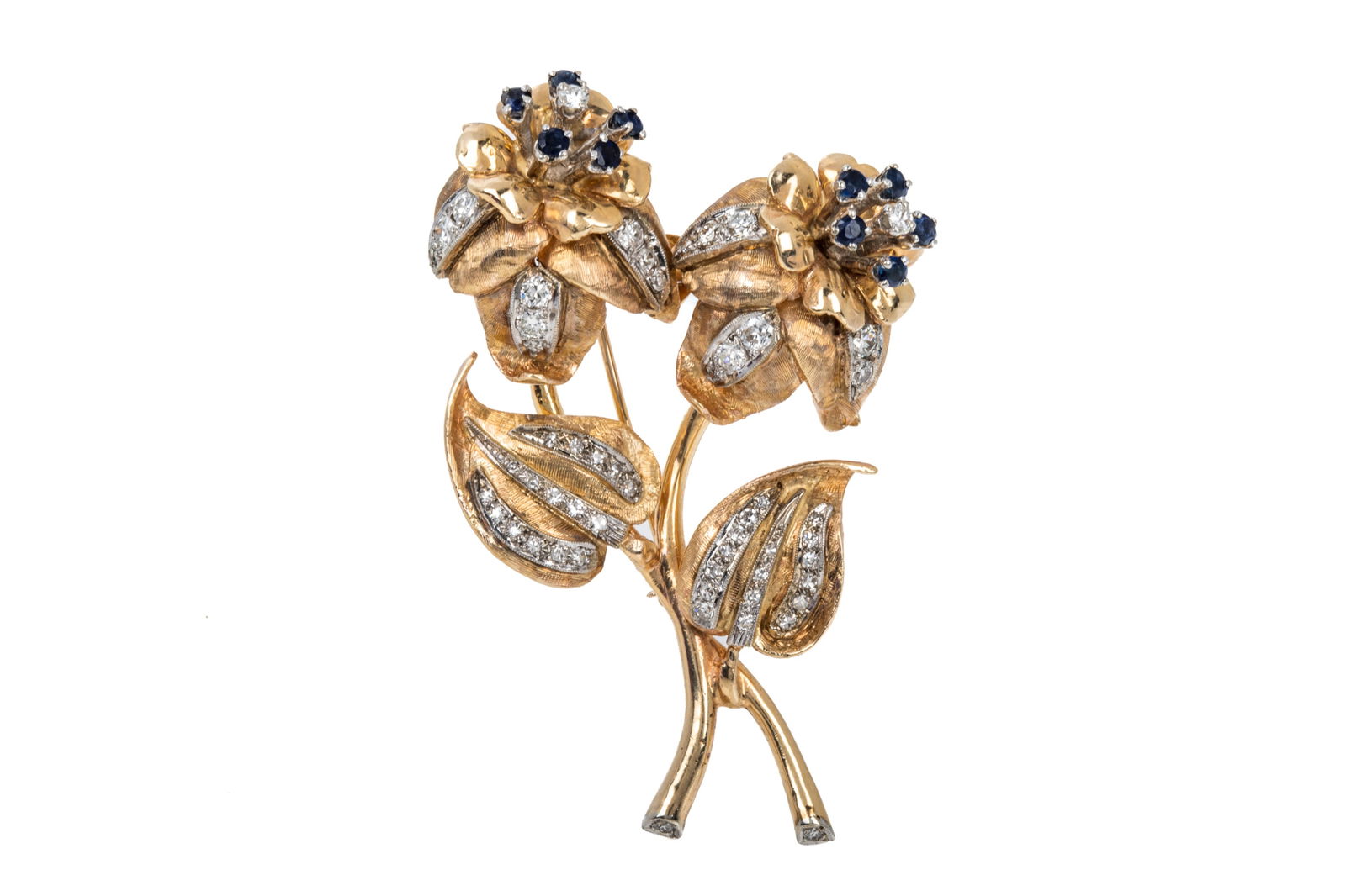 14K DIAMOND & SAPPHIRE FLOWER BROOCH 20g (1 of 3)
