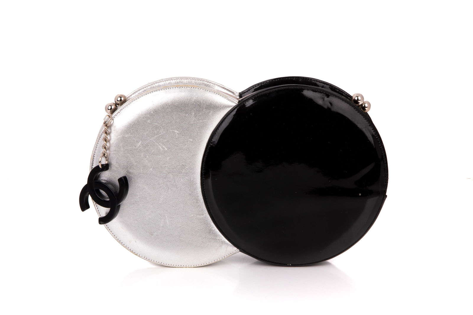 CHANEL SILVER AND BLACK DOUBLE CIRCLE CLUTCH (1 of 6)