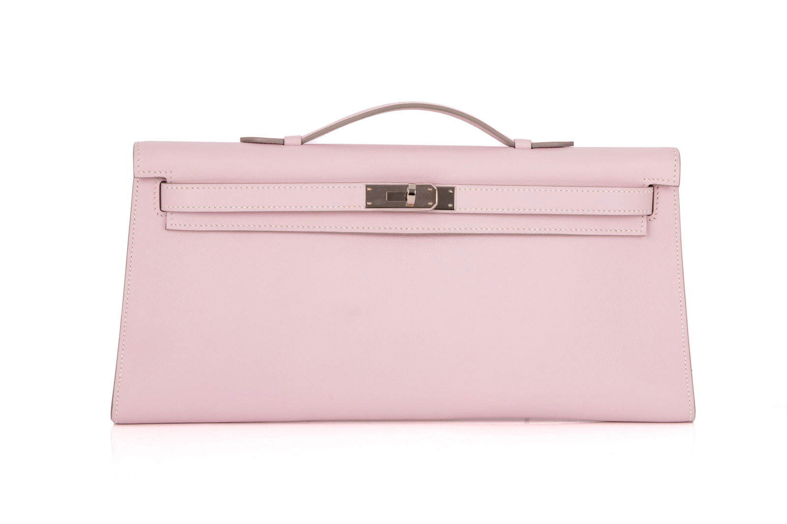 HERMES KELLY CUT MAUVE PALE SWIFT PALLADIUM, 2008: Hermes Kelly Cut Mauve Pale Swift Leather with Palladium Hardware, 2008. Including original dust bag. Date stamp on the reverse of strap ("L" in a square). Does not include original box