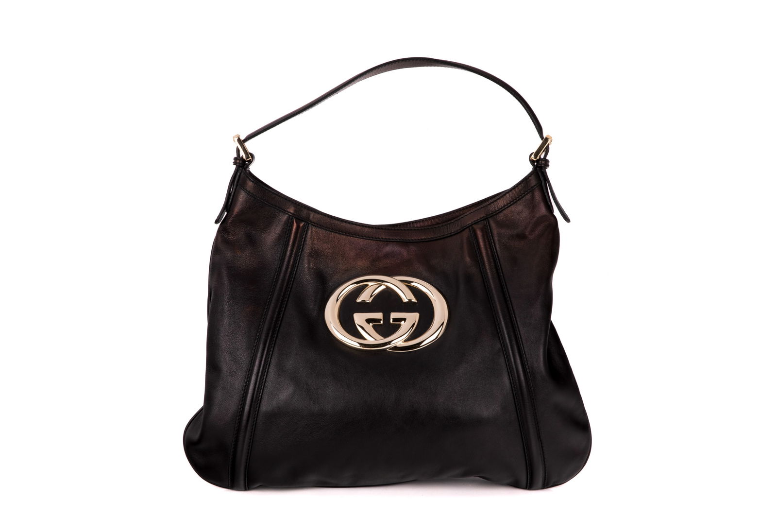 GUCCI BLACK MEDIUM BRITT HOBO BAG: Gucci Black Medium Britt Hobo Bag Gold-tone Hardware, made in Italy. Including original dust bag. Serial number on the reverse of brand leather tag. 40 x 35 x 1.5 cm Serial number: 162740.001998
