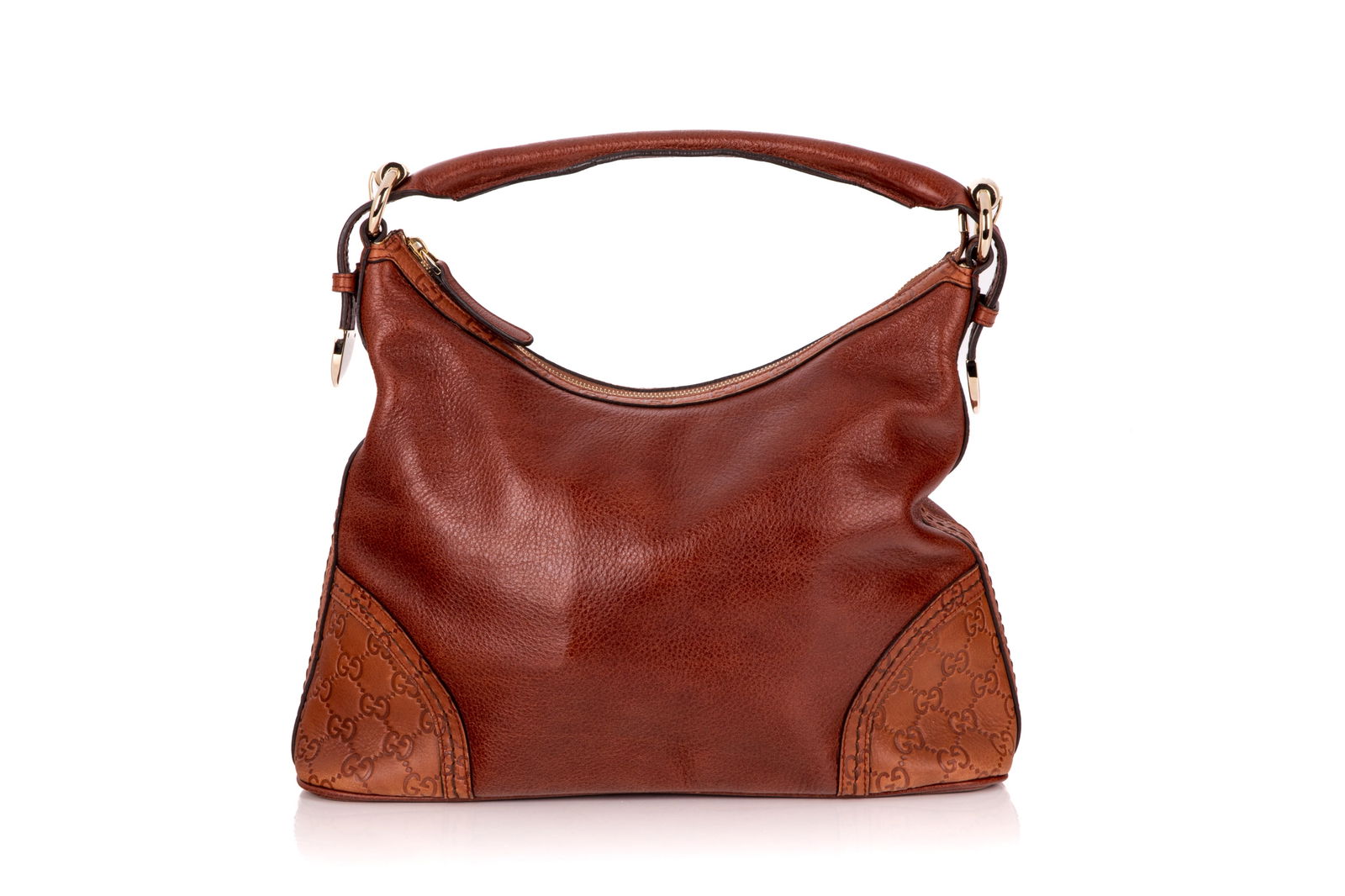 GUCCI BROWN GUCCISSIMA TRIM SIGNORIA HOBO BAG: Gucci Brown Leather Guccissima Trim Large Signoria Hobo Bag Brass Hardware, made in Italy. Including original dust bag, care booklet, and price tag (price redacted). Serial number on the reverse of br