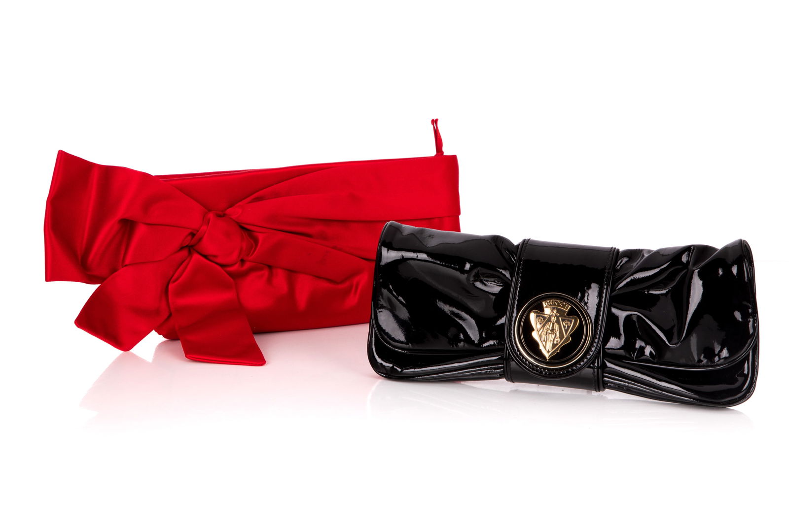 GUCCI BLACK LEATHER & VALENTINO RED SATIN CLUTCH (1 of 7)