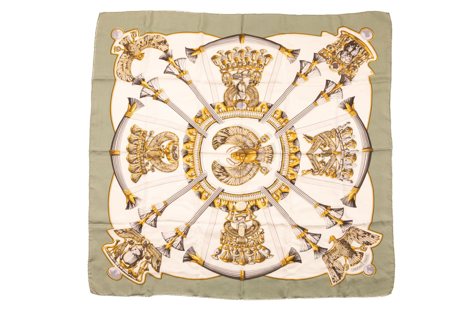 HERMES SILK SQUARE SCARF EGYPTE: Hermes Carre - Egypte, 1970, designed by Caty Latham. Original box and care tag not included. 34 x 34 in.