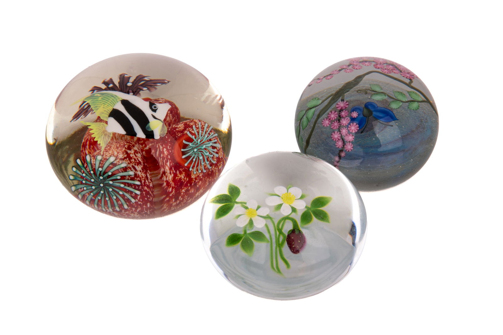 THREE SIGNED STUDIO GLASS PAPERWEIGHTS - 2