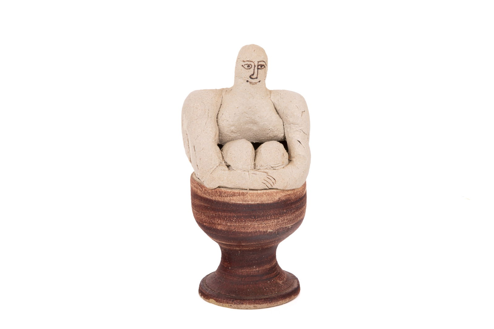 LISA LARSON MALE POTTERY FIGURE: H. 8 1/2" x W. 4 1/4" x D. 3 3/4" (21.7cm x 11.5cm x 9.7cm)