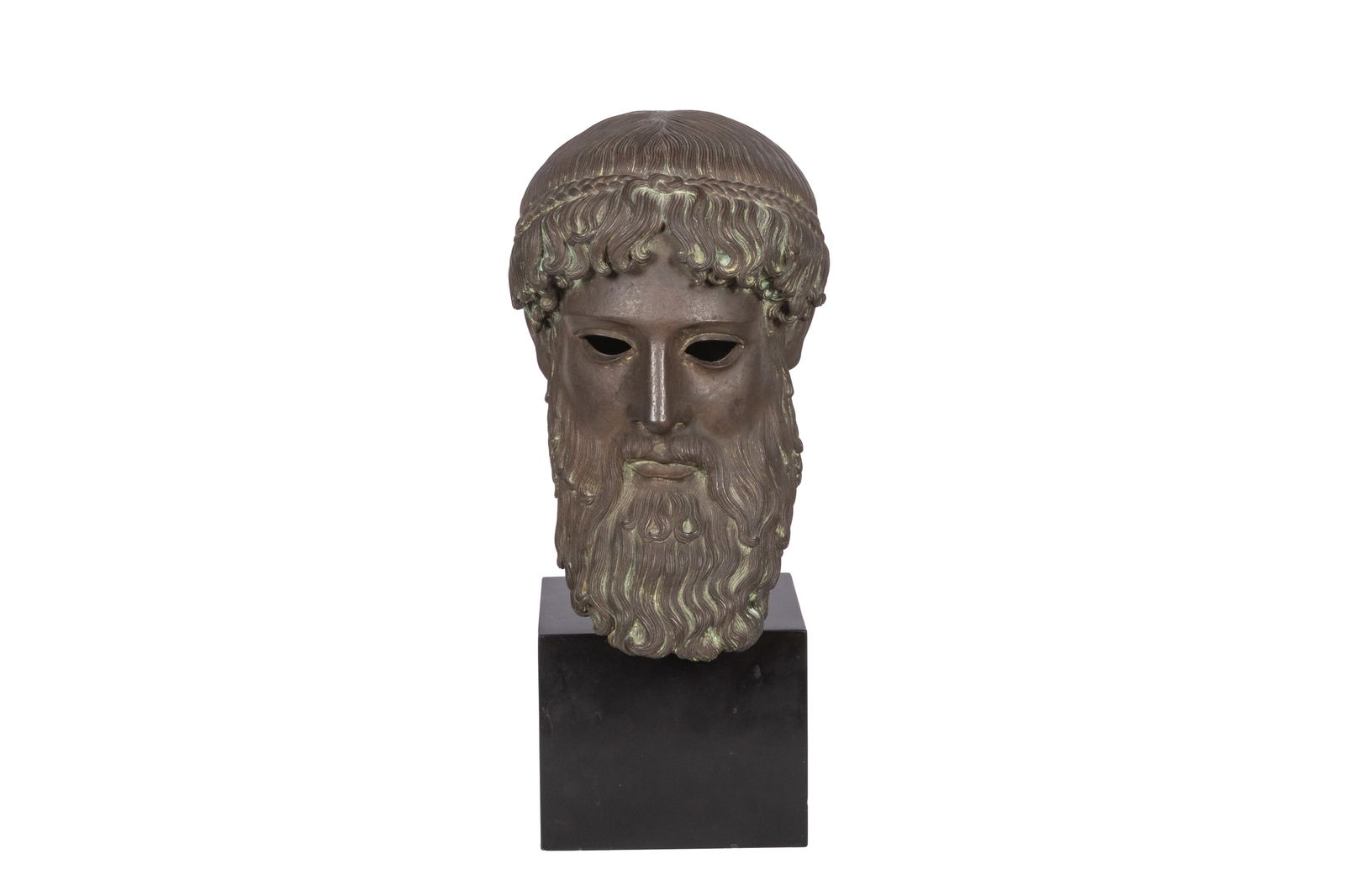 ITALIAN BRONZE BUST OF A ROMAN WARRIOR: 20th C in the manner of an earlier example. On marble base. H 19 1/2"