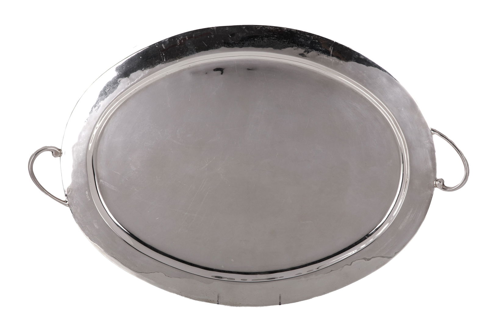 MEXICAN SILVER TWO HANDLED TRAY, 1947g: Juventino Lopez Reyes modern Mexican silver tray. 1,947g weight W. 25 3/4" (65.4cm) x D. 17" (43.3cm)