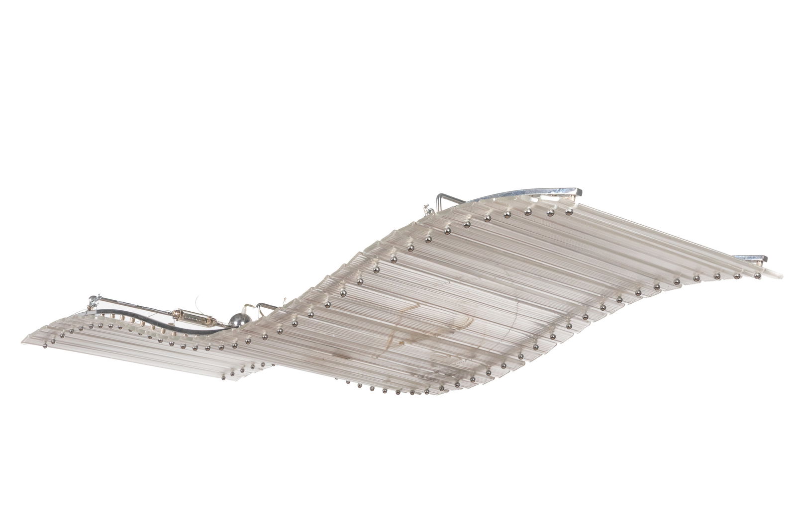 VENINI TAPPETO VOLANTE MURANO CHANDELIER: Long multi glass paneled waved light fixture. H. 24" x W. 63"