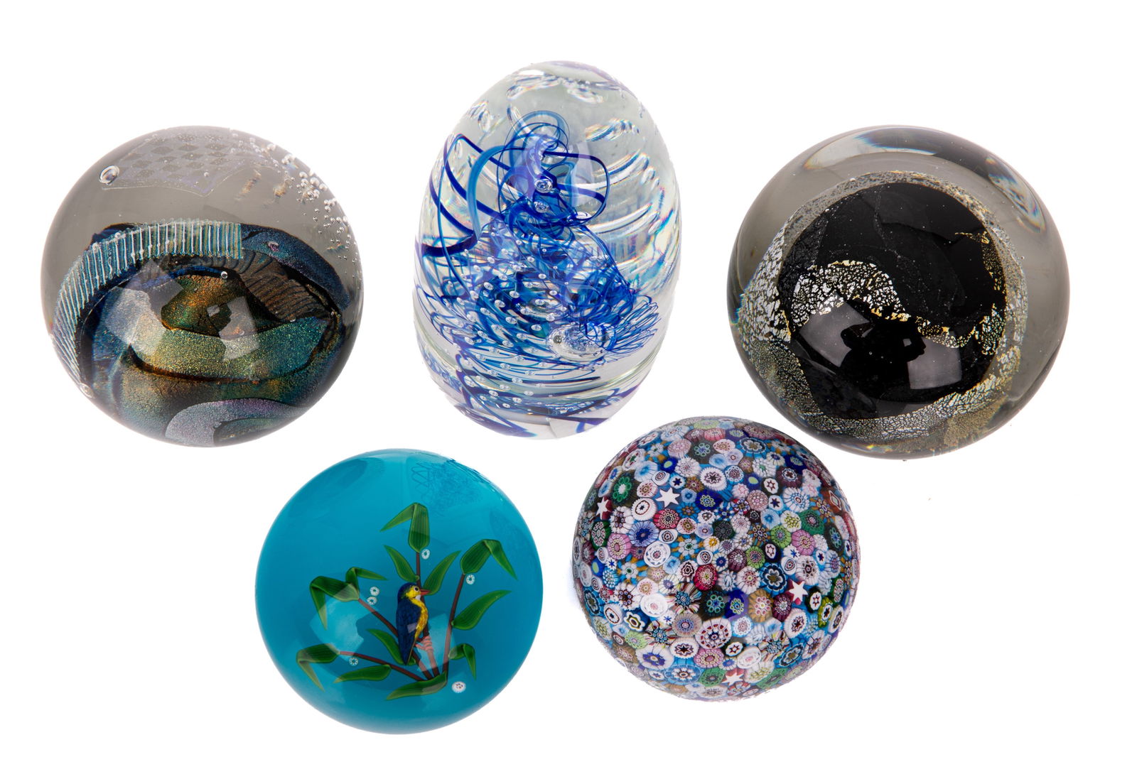 FIVE GLASS PAPERWEIGHTS - 8