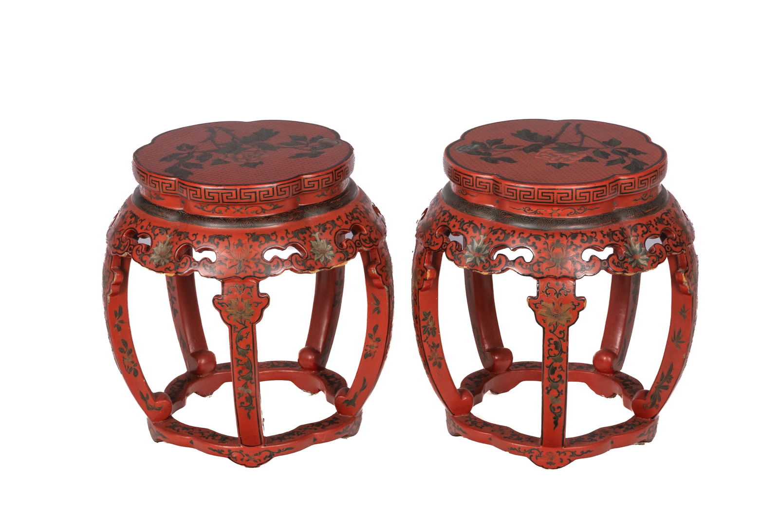PAIR OF CHINESE RED LACQUERED BARREL FORM STOOLS (1 of 4)