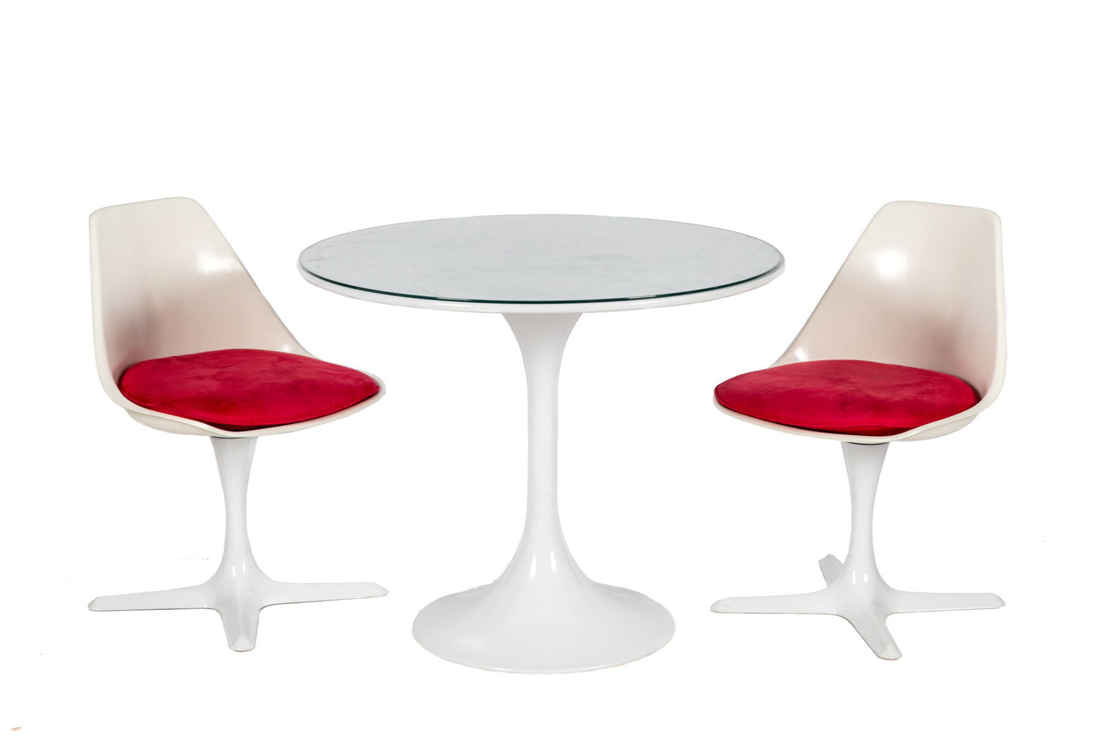 VINTAGE SPACE AGE WHITE TABLE & CHAIRS: After the set by Maurice Burke, 1960s, UK.