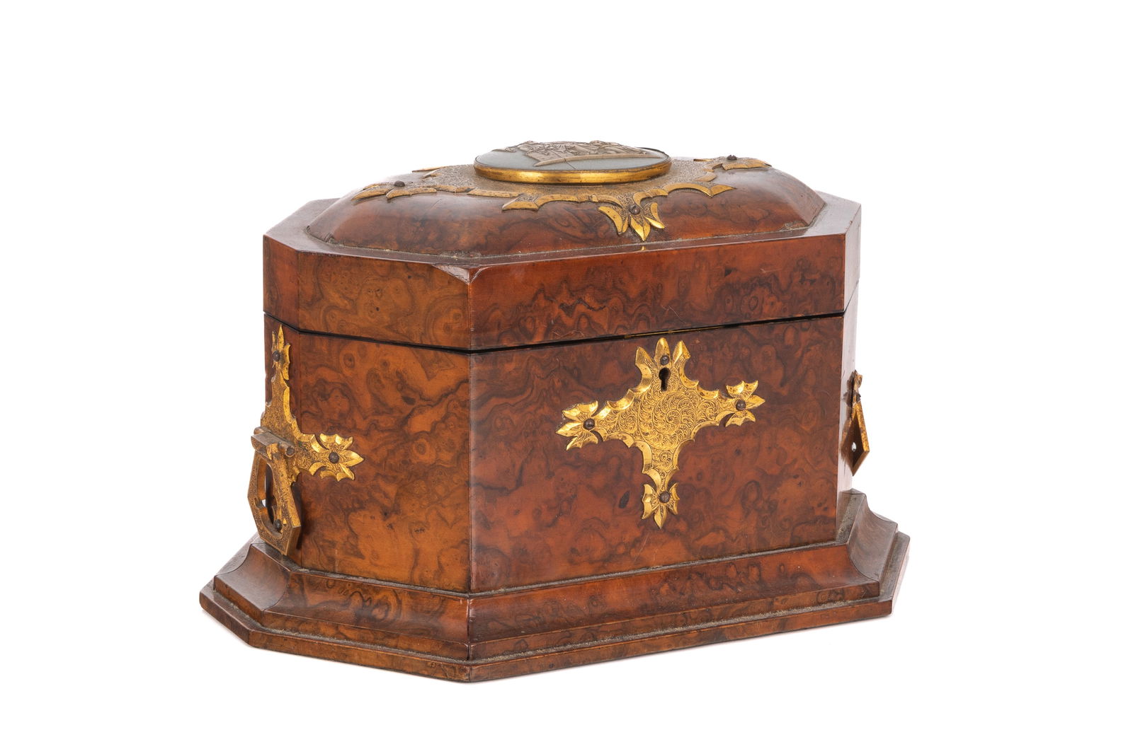 19th C ASPREY LONDON BURLED WOOD TEA CADDY (1 of 8)