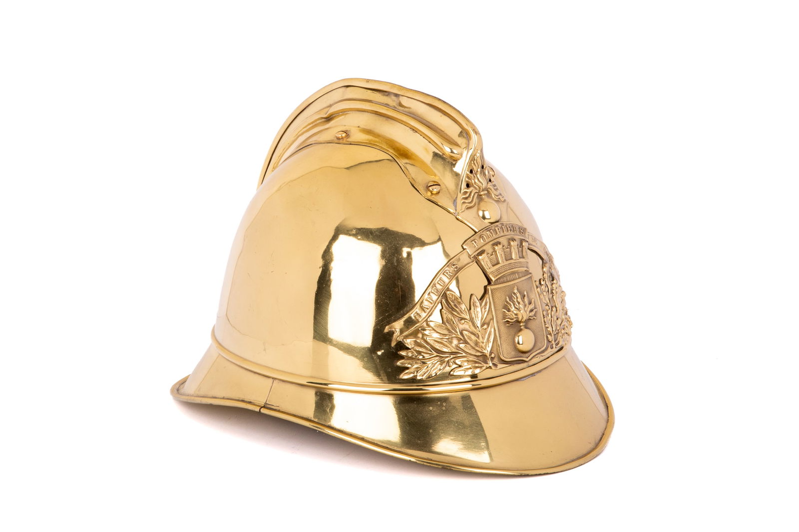ANTIQUE FRENCH BRASS FIRE HELMET (1 of 5)