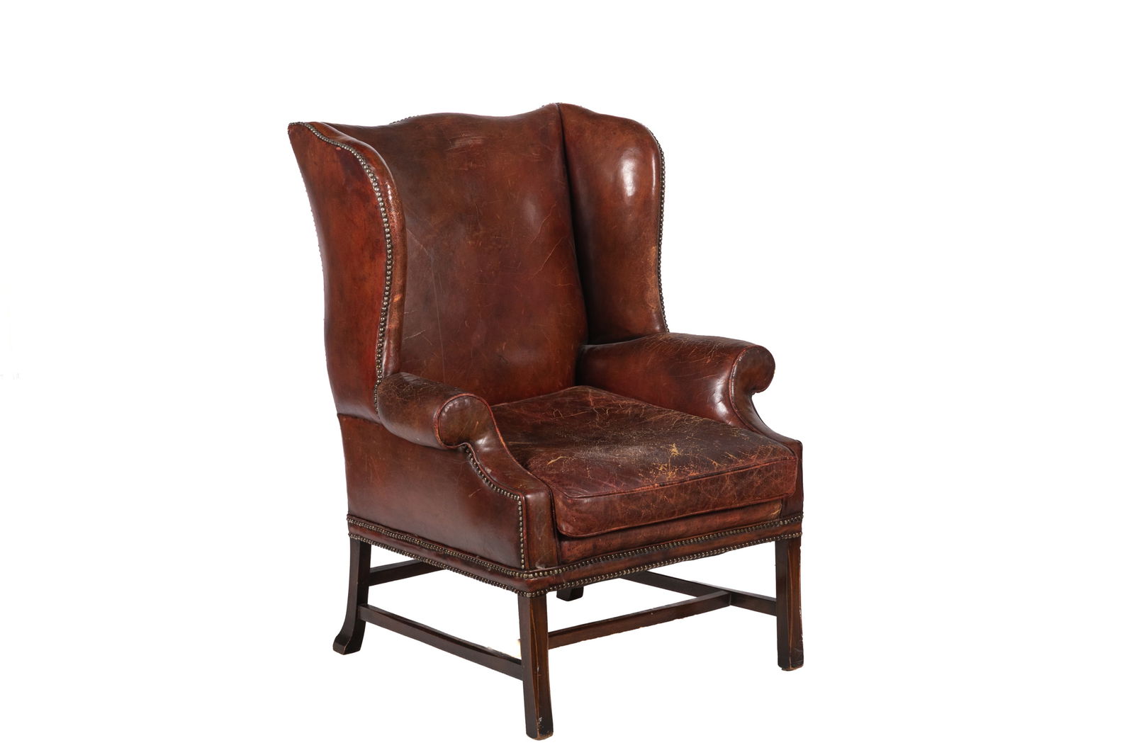 VINTAGE BROWN LEATHER WINGBACK CHAIR (1 of 4)