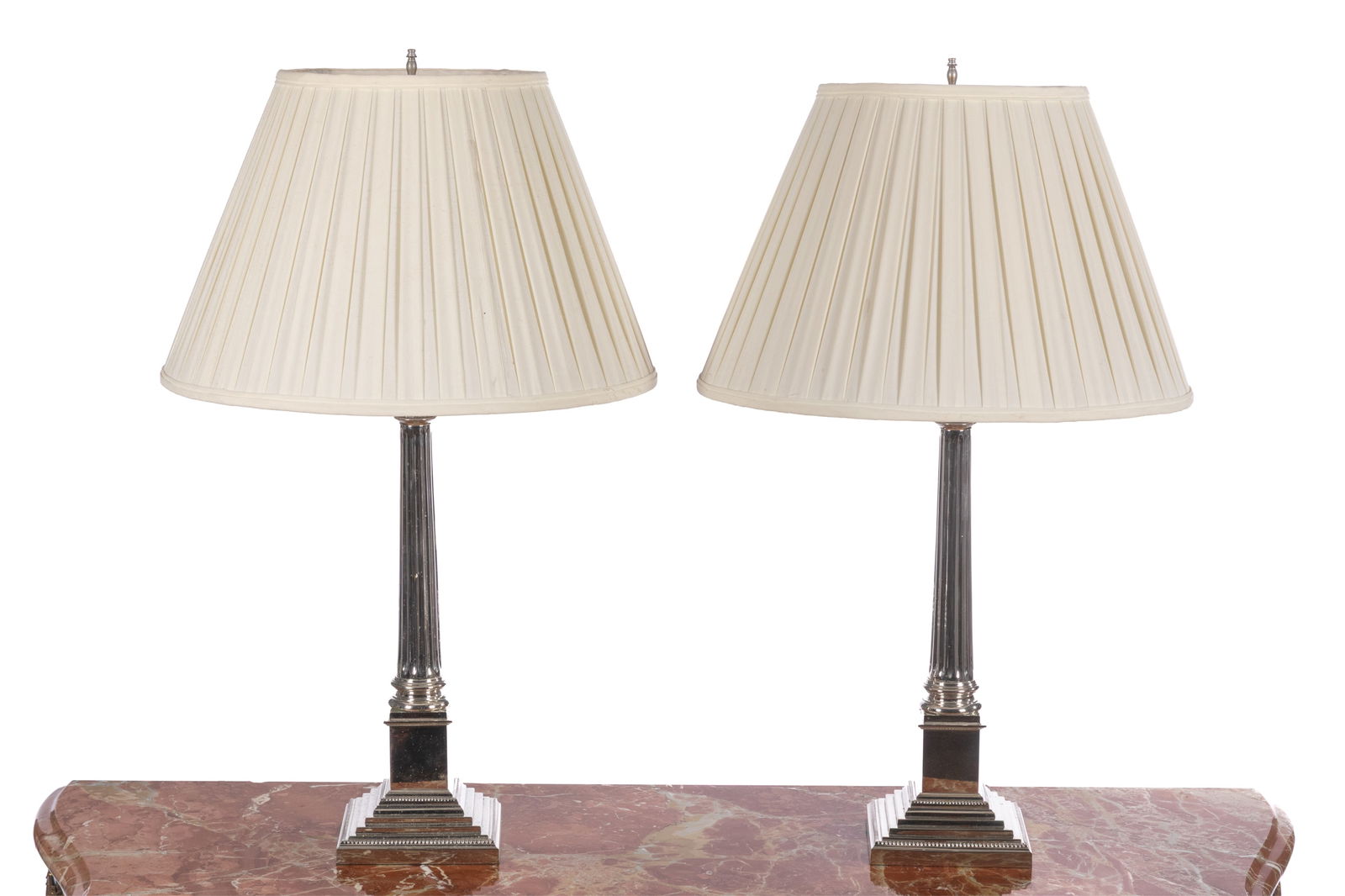 PAIR OF SILVER PLATED COLUMN TABLE LAMPS (1 of 3)