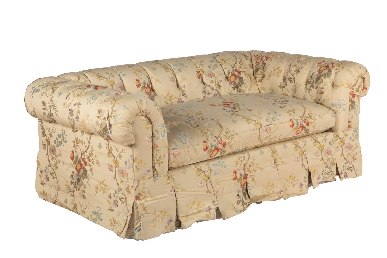FLORAL SILK BROCADE UPHOLSTERED SETTEE (1 of 4)