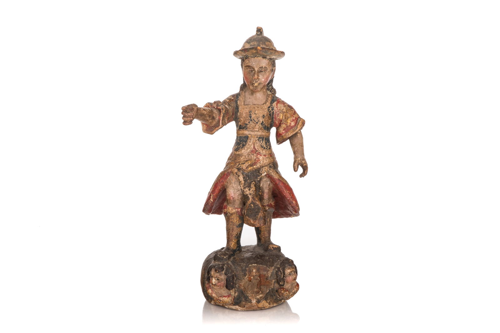 ANTIQUE POLYCHROME AND CARVED WOOD FIGURE (1 of 7)