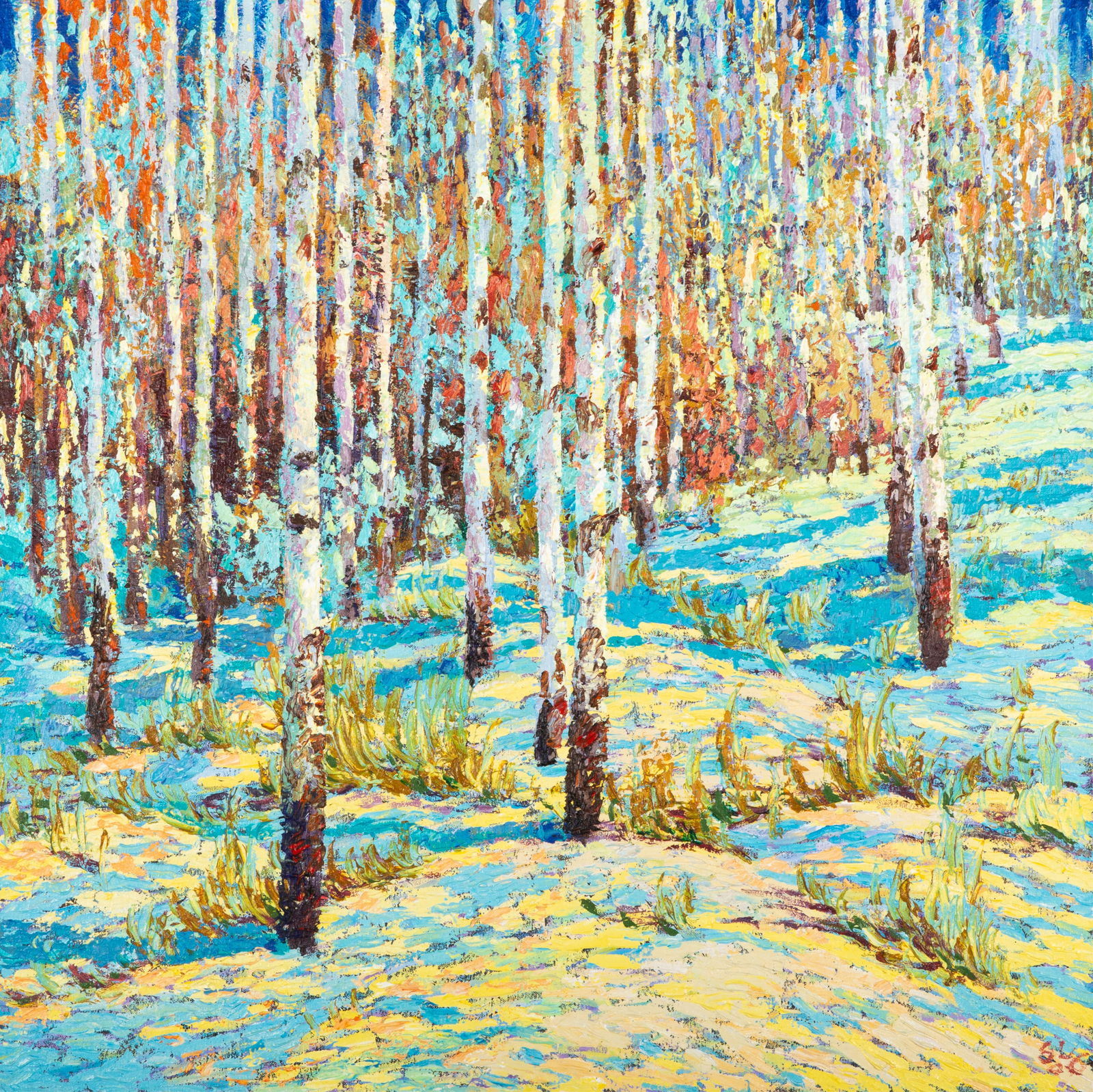 SHI LE (Chinese, 20th / 21st C): "The Fall in Algonquin #8" (2006) Acrylic on canvas Signed bottom right Signed, titled, dated to verso H. 29 1/2" x W. 29 1/2"