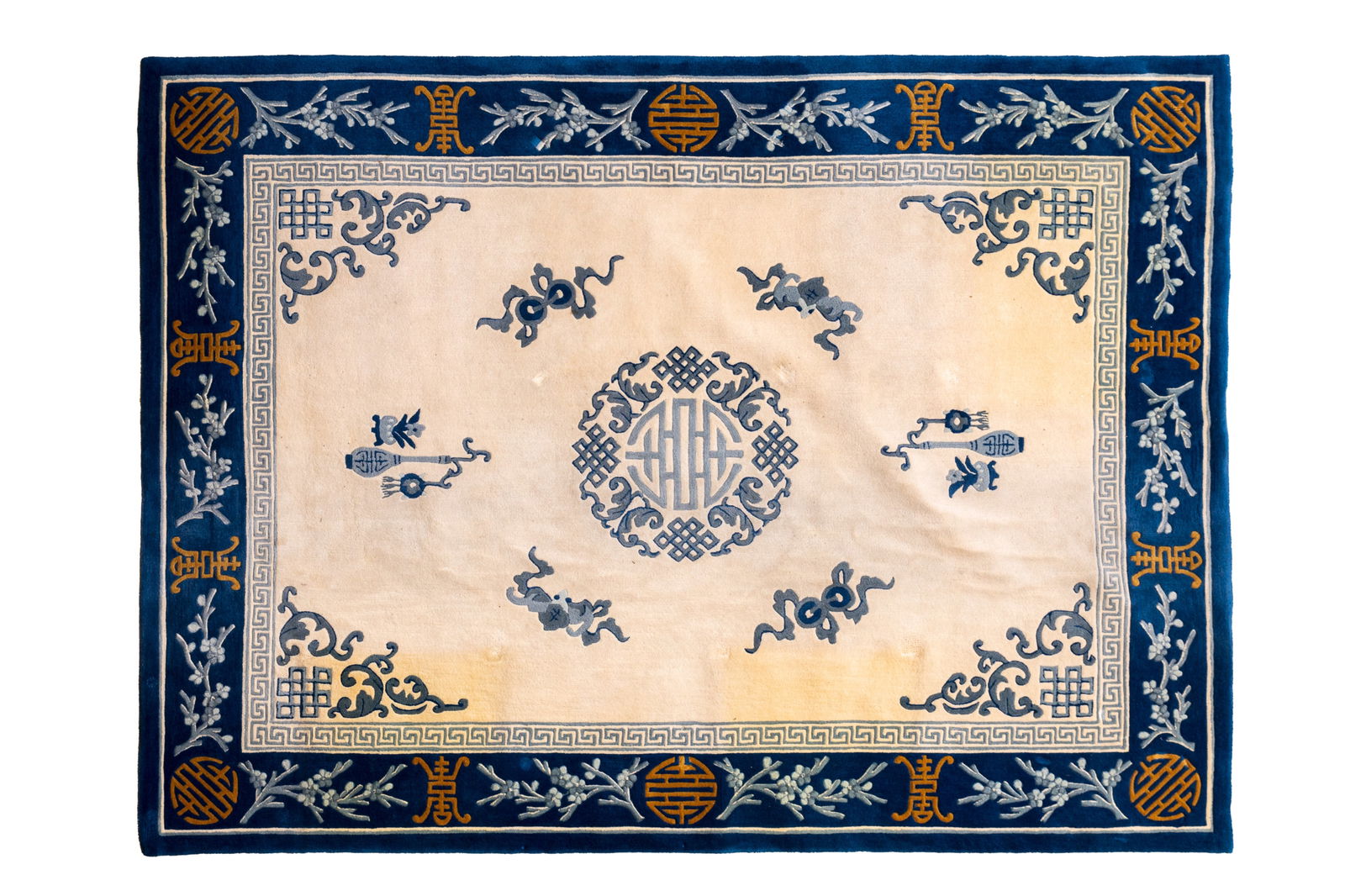 CHINESE BLUE & CREAM WOOL CARPET (1 of 2)