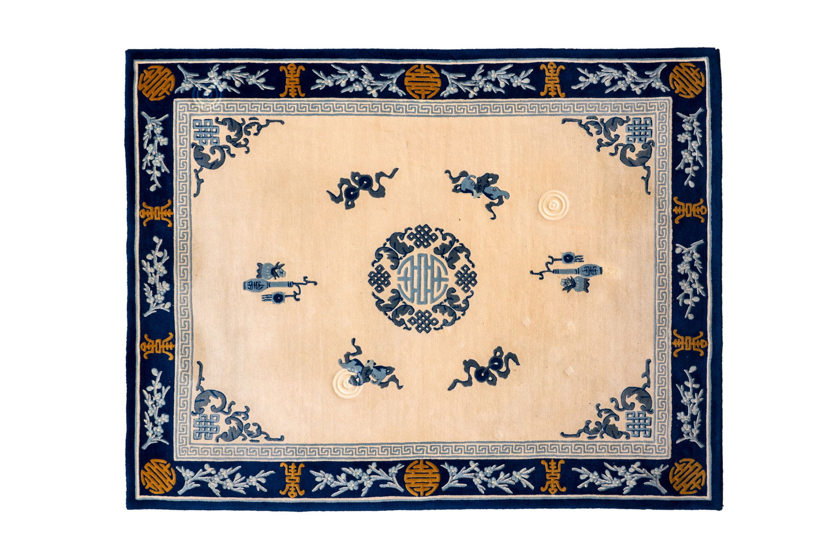 CHINESE BLUE & CREAM WOOL CARPET (1 of 2)