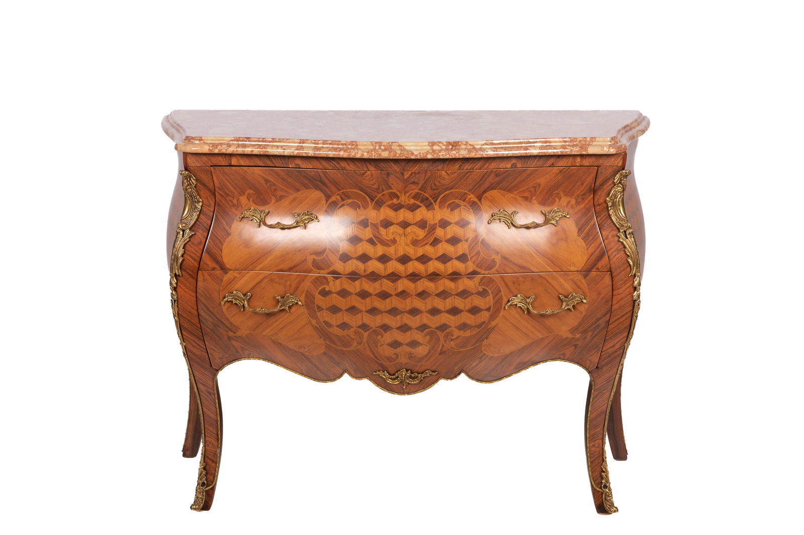 TWO-DRAWER BOMBE COMMODE WITH MARBLE TOP - 2