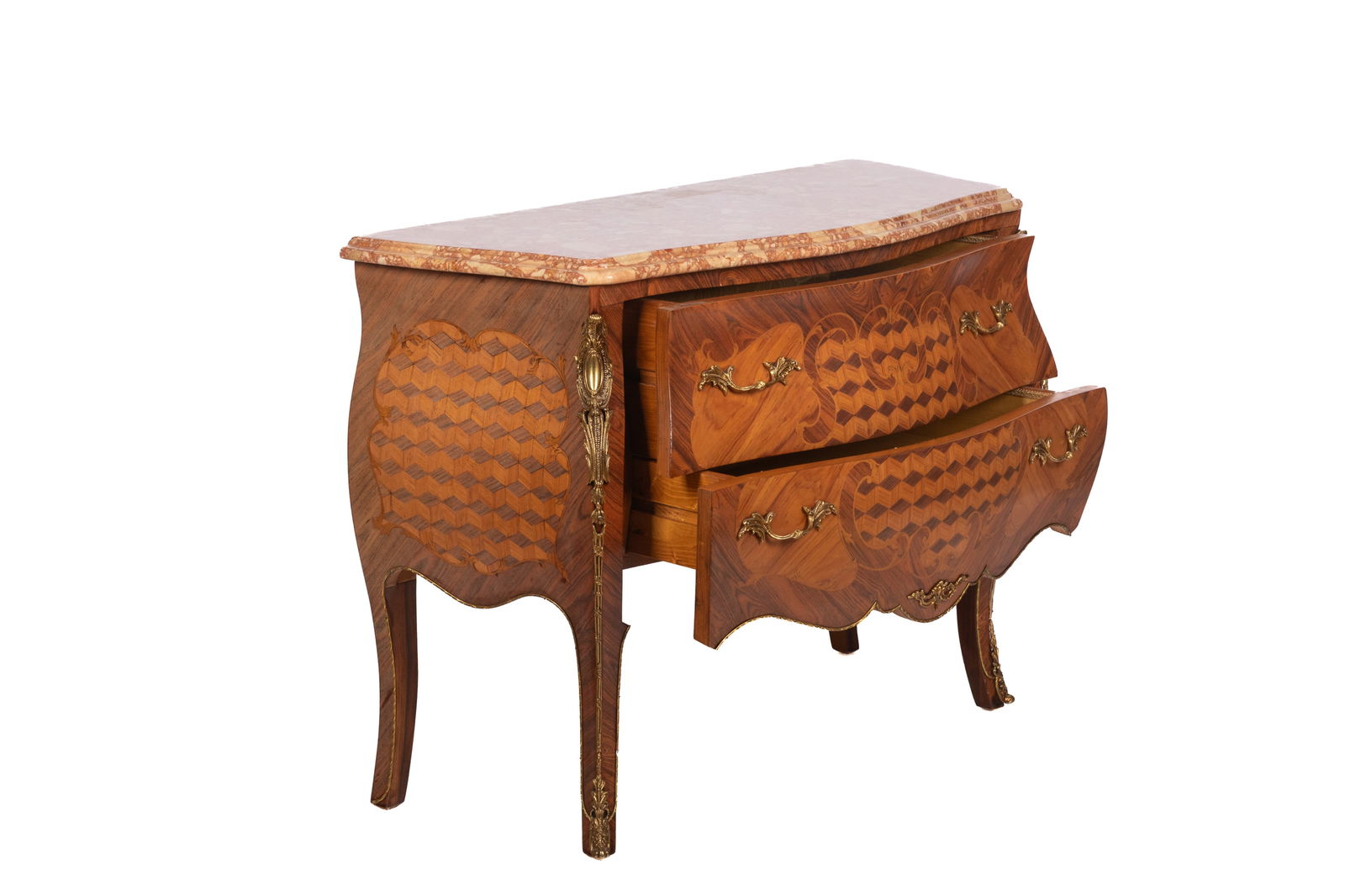 TWO-DRAWER BOMBE COMMODE WITH MARBLE TOP - 3