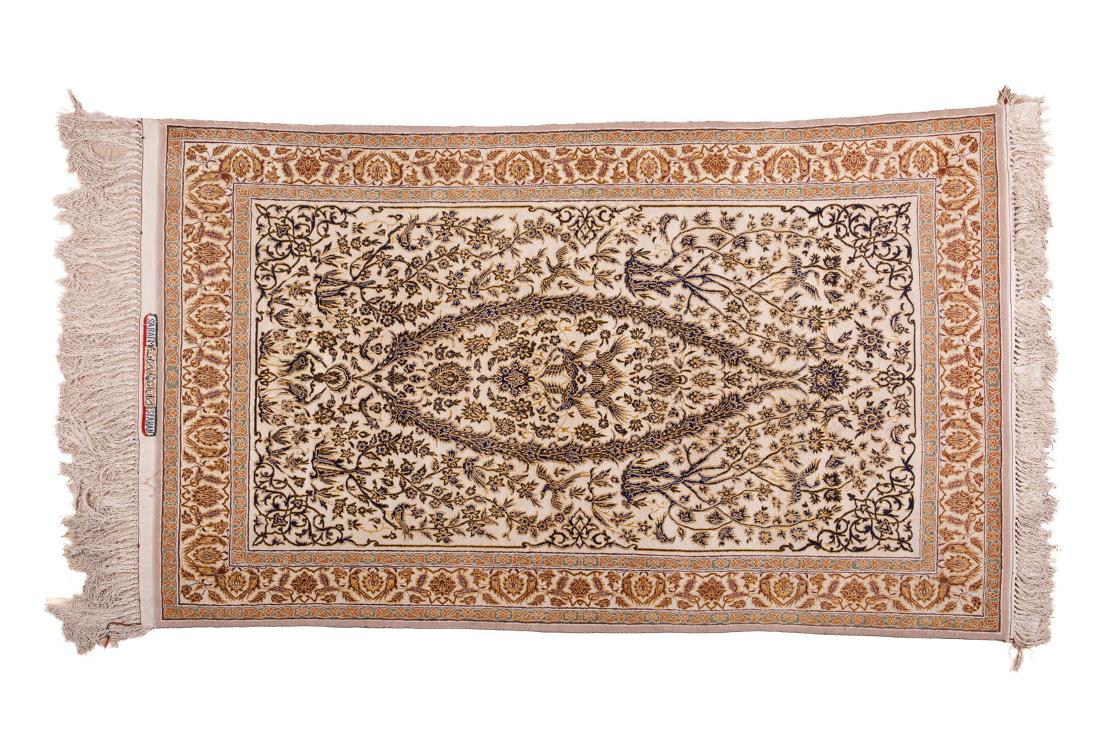 MIXED SILK PERSIAN QUM RUG, SIGNED (1 of 3)