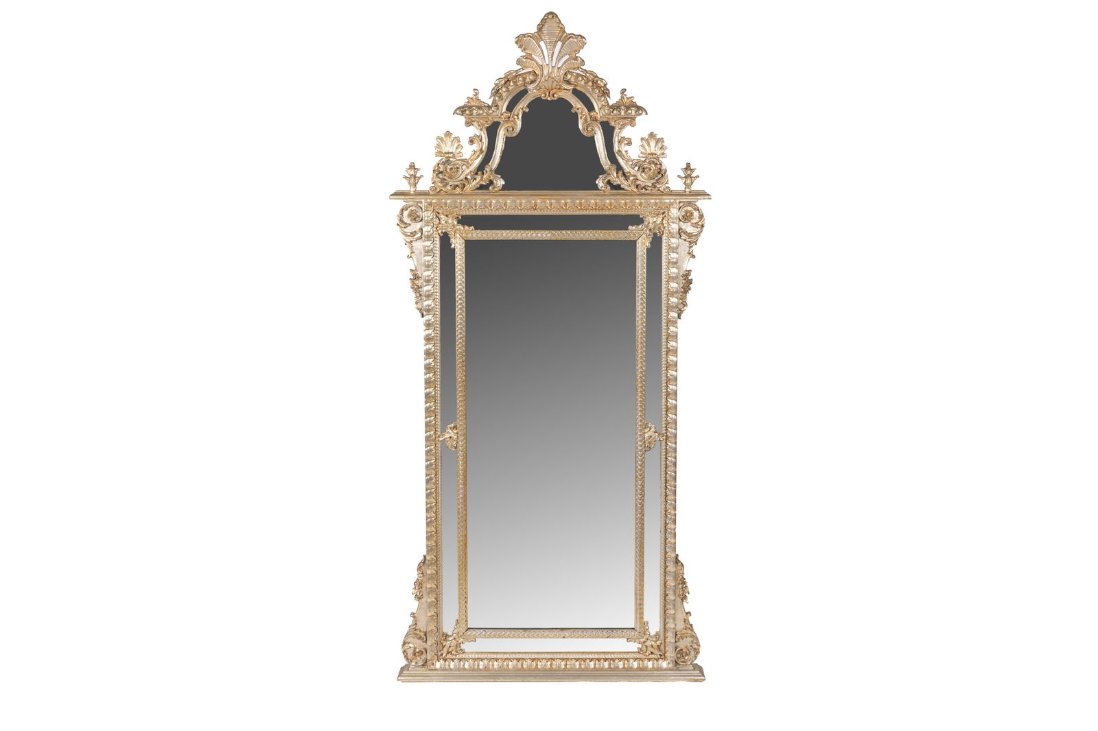 LARGE SILVERED WOOD DECORATIVE MIRROR (1 of 3)