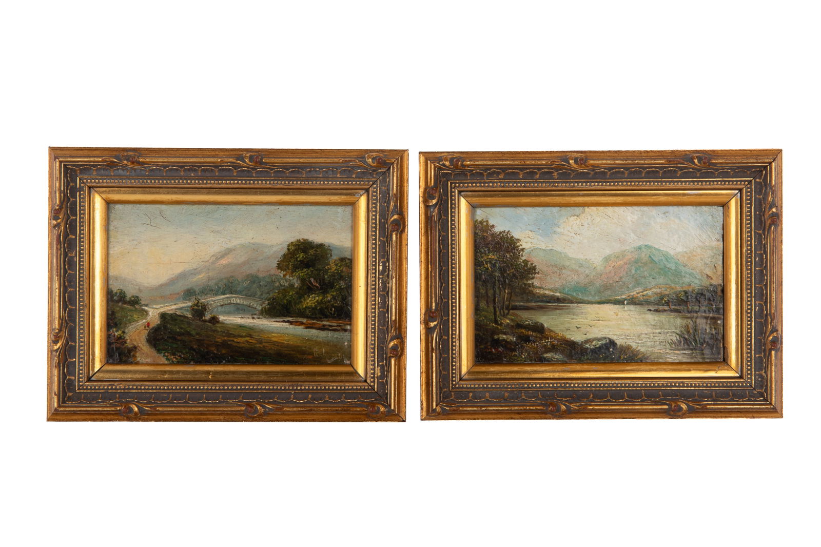 HUGH CHURCH (British 19th / 20th C): Two Miniature Works Welsh Landscapes One signed indistinctly H. 3 1/4" x W. 4 5/8"