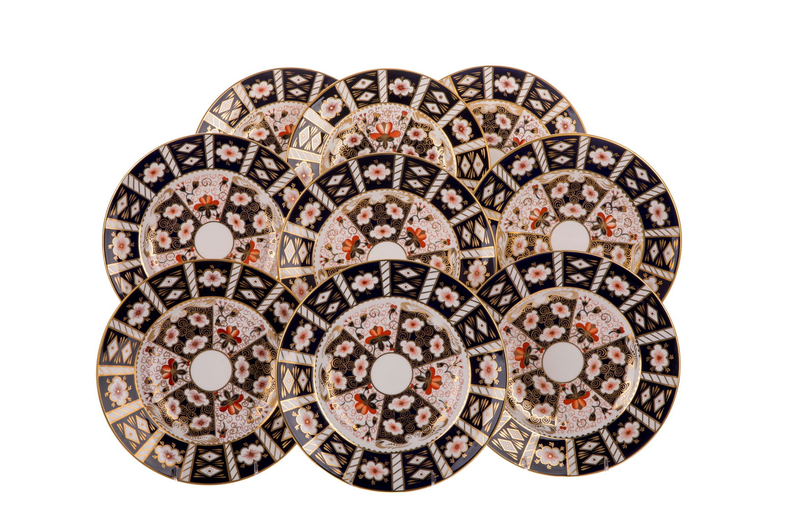 NINE ROYAL CROWN DERBY PORCELAIN DINNER PLATES (1 of 3)