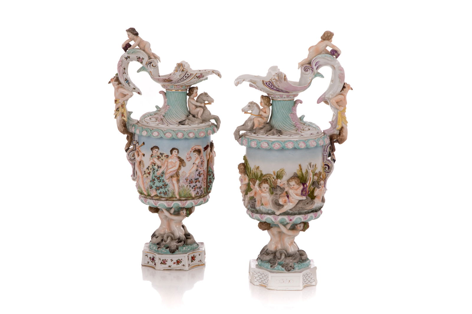 NEAR PAIR OF CAPODIMONTE PORCELAIN EWERS (1 of 8)