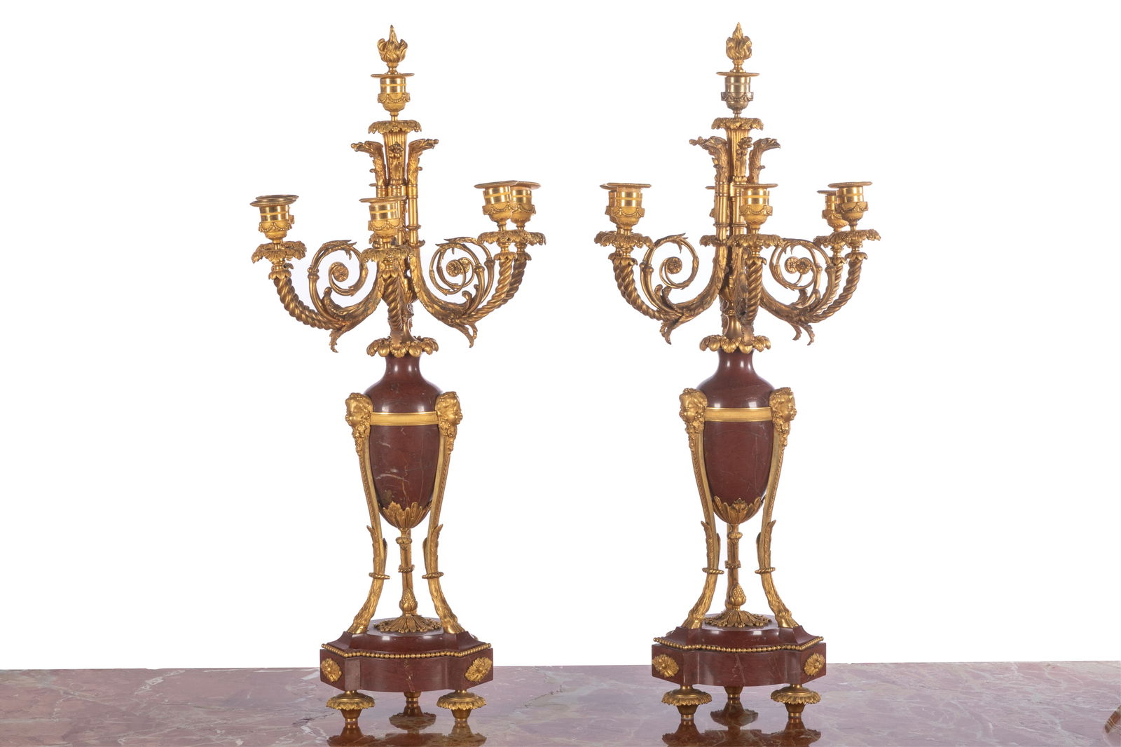 PAIR FRENCH ORMOLU & MARBLE CANDELABRAS (1 of 2)